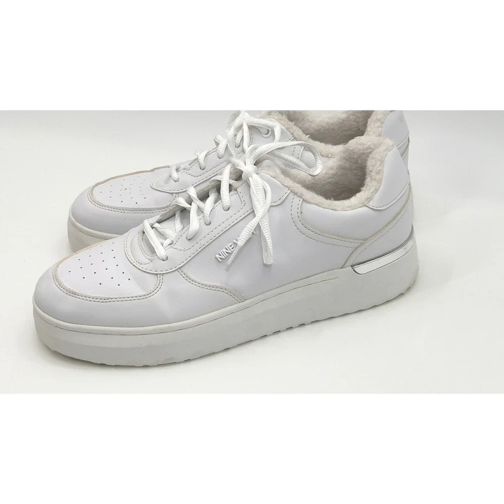 Nine West Womens Cuddly Lace Up Sneakers Size 11 White Lined Leather Look
